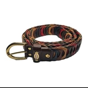 RARE 70s ITALIAN  Braided Leather Belt with Solid Brass Buckle